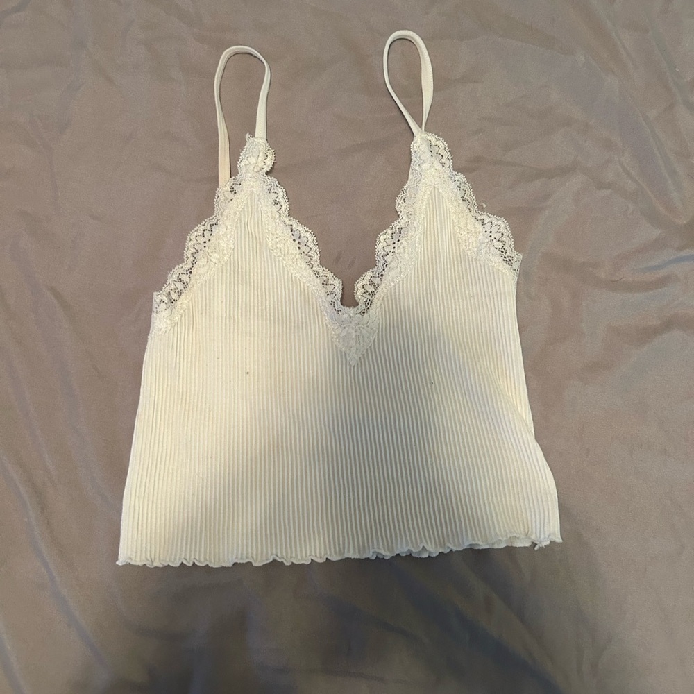 Forever 21 Cream Lace Trim Crop Top
